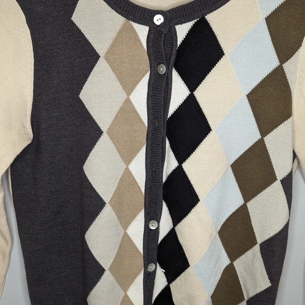 Y2K Tailor B. Moss Argyle Button front Cardigan Woman's XS